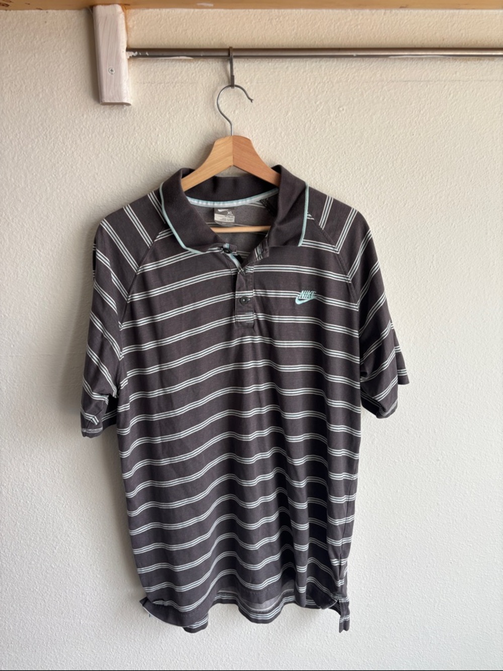 NIKE Mens Polo Shirt Striped Multi Gray White XL